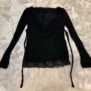 Beatrice.f Lacey Long Sleeve Black Top